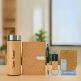 Personalized 5 in 1 Cork Diary, Pen, Keychain, Card Holder, Bamboo Bottle