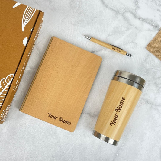 Personalized Bamboo Gift Set - Tumbler, Pen & Diary | Eco-Friendly