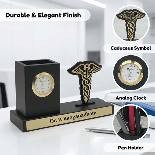 Premium Personalized Doctor Desk Organizer Gift with Clock