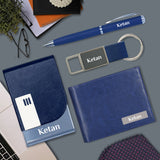 Personalized Gifts for Him : Stylish Blue Wallet, Pen, Keychain & Card Holder