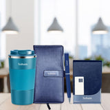 Personalized Office Essentials Gift Set - Coffee Tumbler, Diary, Pen & Cardholder - Blue