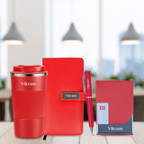 Personalized Office Essentials Gift Set - Coffee Tumbler, Diary, Pen & Cardholder - Red