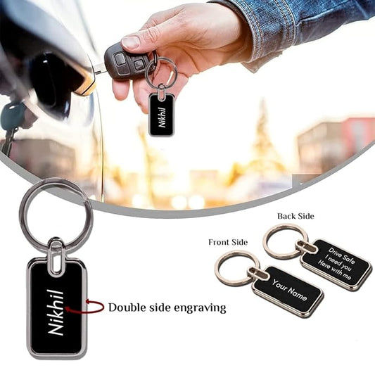 Personalized Black Finish Metal Key chain with name for Car, Bike and Travel - Giftana 