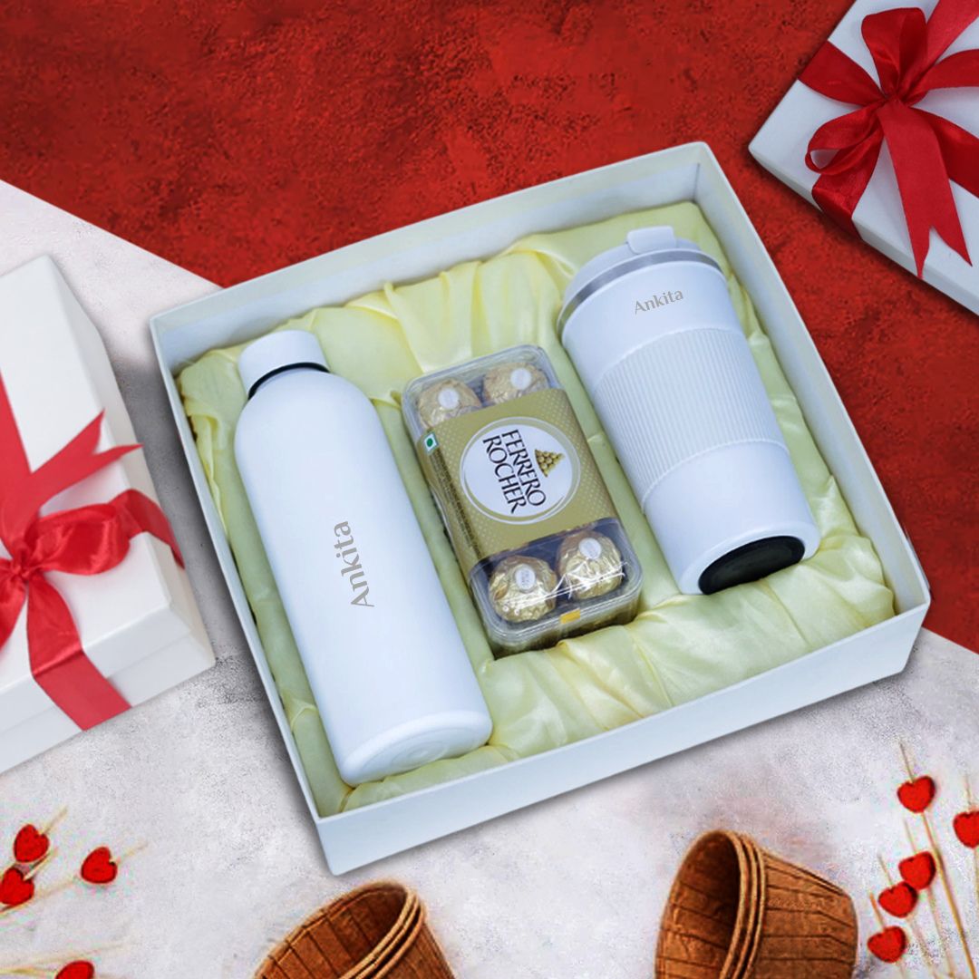 Personalized Flask & Tumbler, ferrero - white