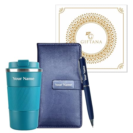 Personalized Mini Diary, Small Diary & Metal Pen - Blue