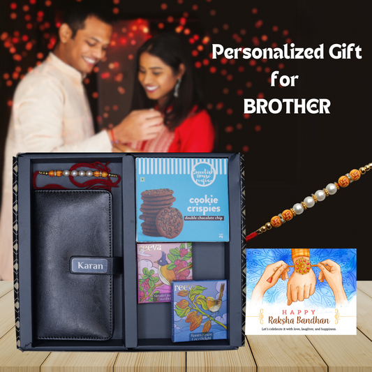 Personalized Raksha Bandhan Gift Set for Brother - Giftana Mini Diary, Sweets, and Rakhi - Black - Giftana 