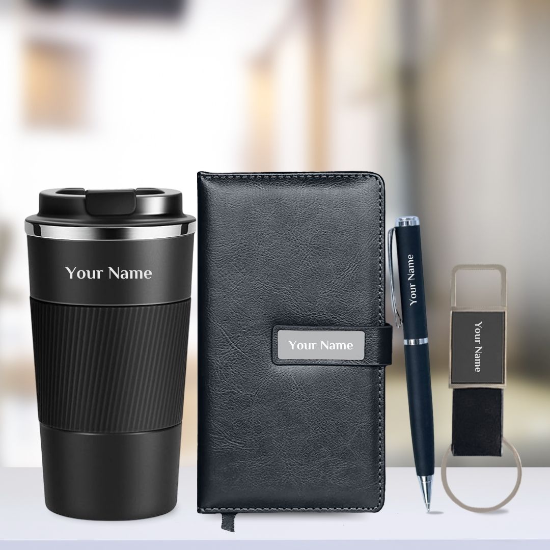 Personalized small diary gift set - black