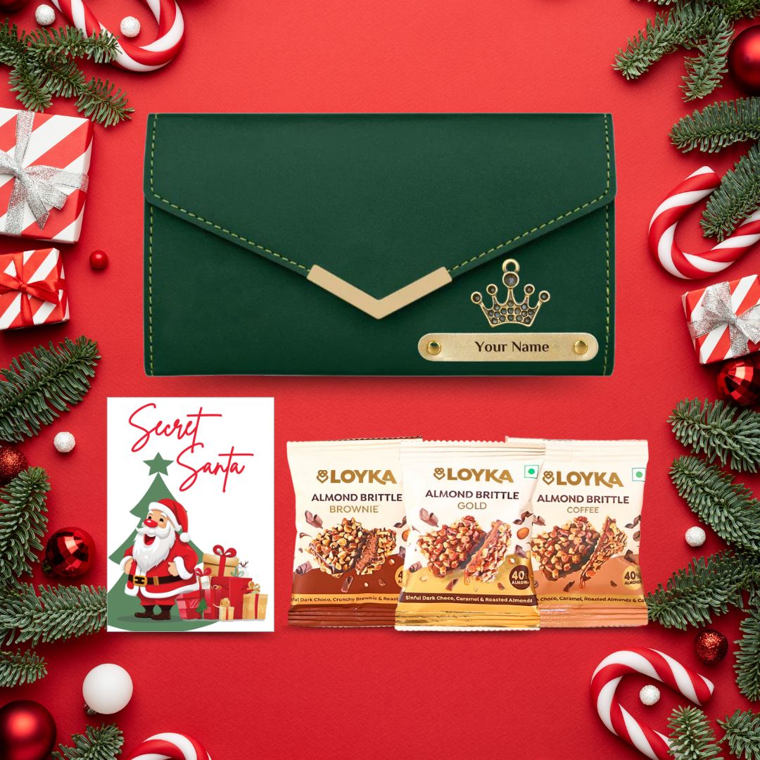 Prsonalized wallet, loyka assorted, santa card - green