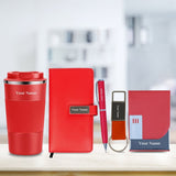 Personalized Gift Set - Mini Diary, Tumbler, Metal Pen, Keychain, and Leather Cardholder (Red)