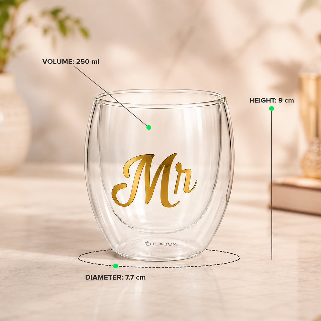Premium Mr & Mrs Glass Mug Set for Couples