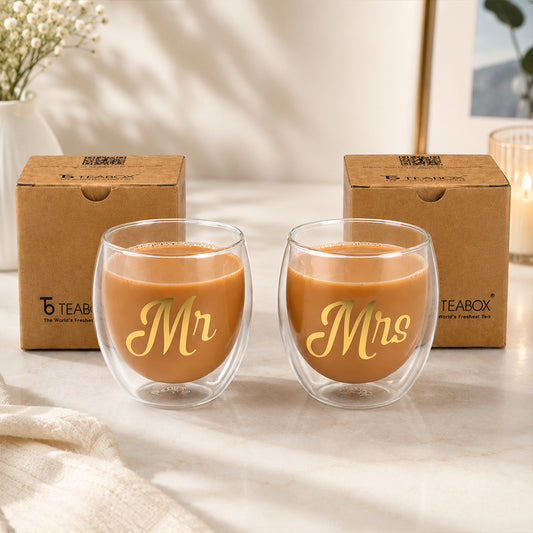 Premium Mr & Mrs Glass Mug Set for Couples