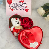 Romantic Valentine's Day Heart Box with Teddy Bear & Roses