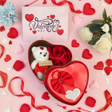 Romantic Valentine's Day Heart Box with Teddy Bear & Roses