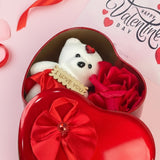 Romantic Valentine's Day Heart Box with Teddy Bear & Roses