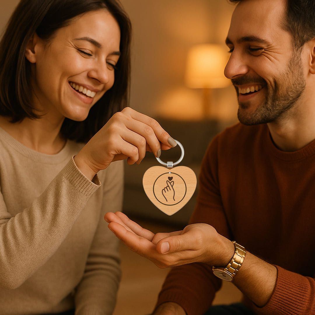 Rotating wooden keychain