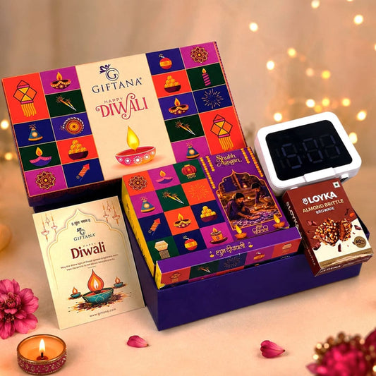 Shubh Utsav Deepavali Gift Hamper with Almond Brittle & Clock