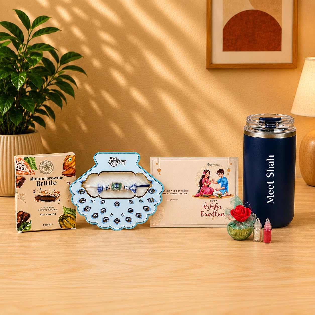 Silicone Tumbler Rakhi Gift Set with Brownie