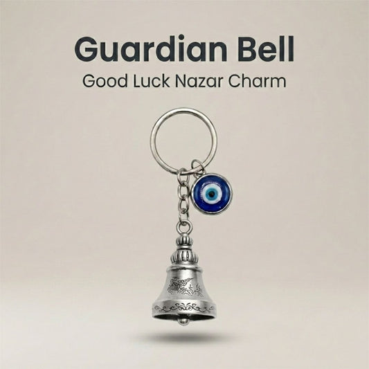 Giftana Guardian Bell Keychain with Evil Eye Charm Silver Hook