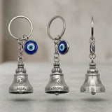 Giftana Guardian Bell Keychain with Evil Eye Charm Silver Hook
