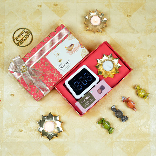 Elegant Diwali Gifts with Alarm Clock & Choco Goodies
