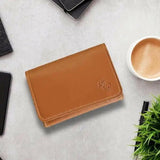 Snap Button Vegan Leather Card Holder - TanGiftana 