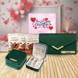 Special Valentine's Gift for Her: Personalized Jewelry Box, Wallet & Chocolates - Green