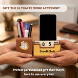 Stylish Personalized Gifts : Wooden Desk Organizer-Gold
