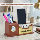 Stylish Personalized Gifts : Wooden Desk Organizer-Gold