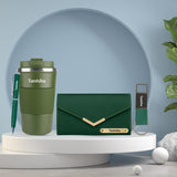 Trending Gifts for Her : Personalized Green Tumbler, Wallet, Pen & Keychain