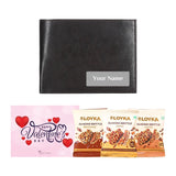 Valentine Gift for Men: Custom Black Wallet, Chocolates & Card