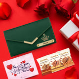 Valentine's Day Gift Set : Personalized Ladies Wallet, Loyka Chocolates & Valentine Card