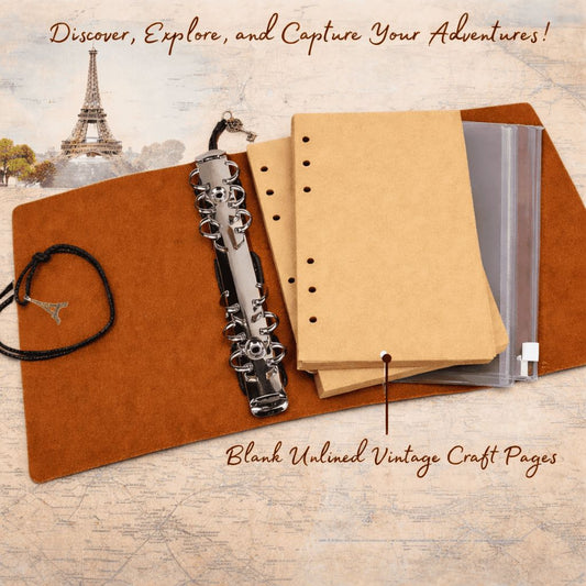 Paris Vintage Leather Travel Journal Diary Refillable Notebook
