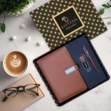 Personalized 3 in 1 Notebook Diary with Pen set and Metal Keychain - Tan