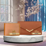 Personalized Couple Wallet and Clutch Set - Tan