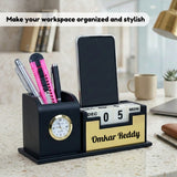Stylish Personalized Gifts : Wooden Desk Organizer-Gold