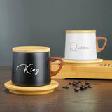 King & Queen Coffee Mug with Wooden Lid & saucer gift