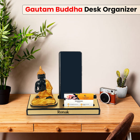 Personalized Buddha Desk Organizer with Phone Stand & Card Slot