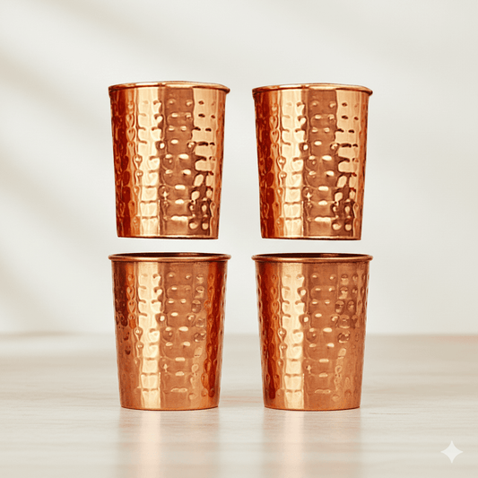 Copper Hammered Glass Set of 4 Traditional Drinkware