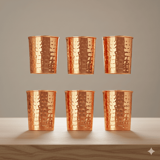 Copper Hammered Glass Set of 6 Healthy Daily Drinkware