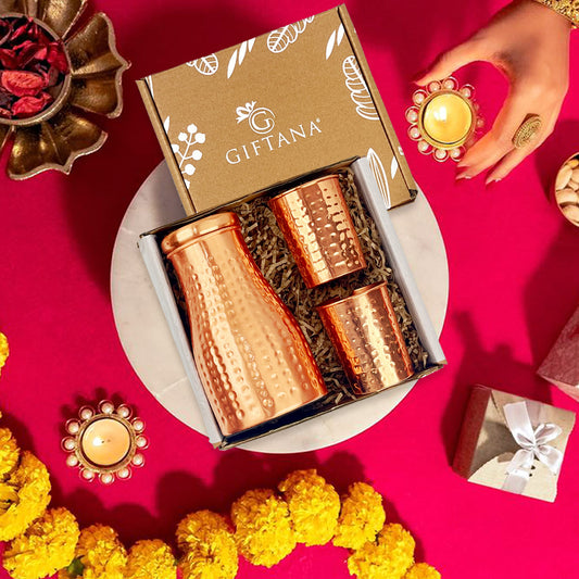Copper Water Pot with Two Glass Set for Healthy Hydration