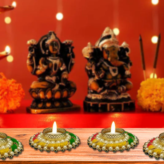 Giftana Multicolor Traditional Golden Diya Holders for Diwali (Pack of 4) - Giftana 
