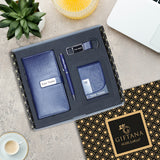 4 in 1 Customized Small Diary with Pen, Card Holder and Keychain Gift Set - Blue