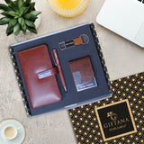 4 in 1 Customized Small Diary with Pen, Card Holder and Keychain Gift Set - Brown