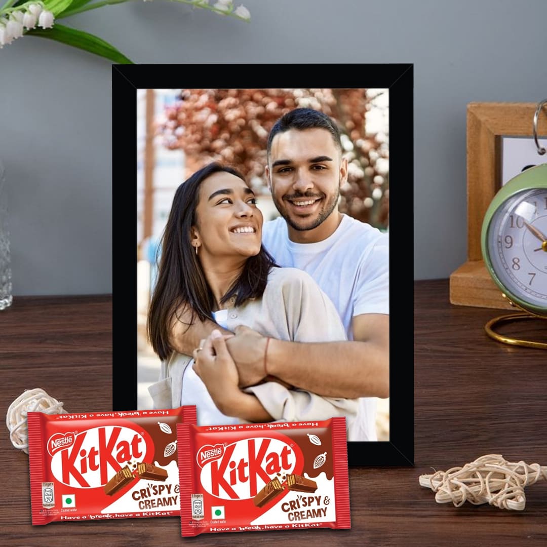 Personalized Black Photo Frame & Kit Kat Gift Set