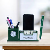 Personalized  Desk Organizer with Pen Set - Silver Green