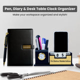 Personalized Desk Organizer With Diary Pen Set With Name - Black Golden