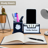 Personalized Infinity Calendar Table Clock Desk Organizer and Pen - Silver