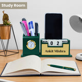 Giftana 2 in 1 Wooden Desk Organizer with Metal Pen - Green