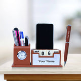 Personalized  Desk Organizer with Pen Set - Silver Tan