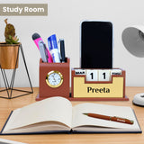 Personalized Desk Organizer with Pen Set - Golden Tan